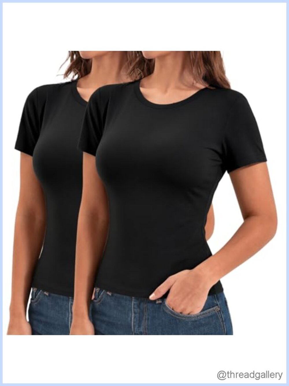 Womens Short Sleeve Crop T Shirt 2 Pack Stretch Crew Neck